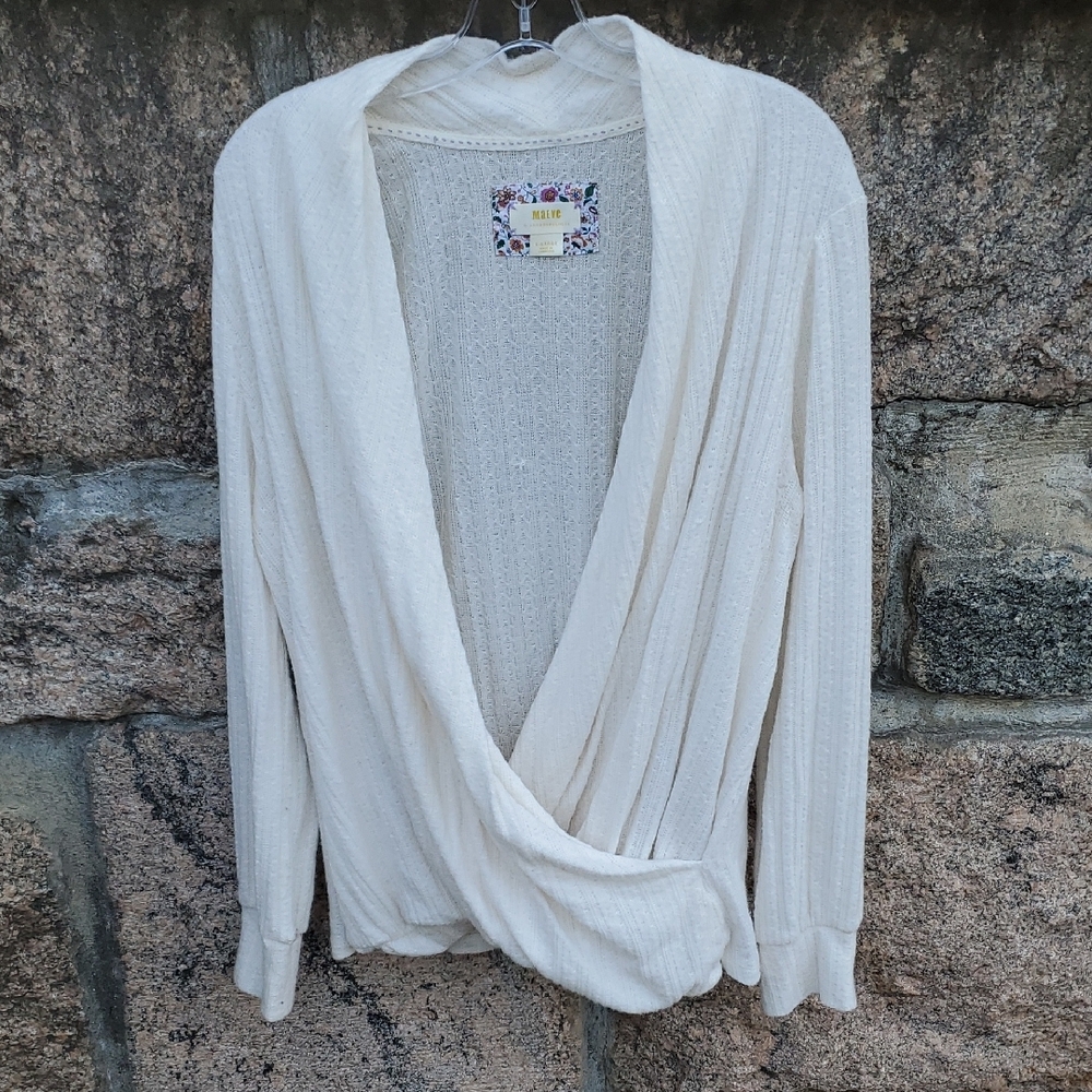 Maeve By Anthropologie Ivory Faux Wrap Sweater XL